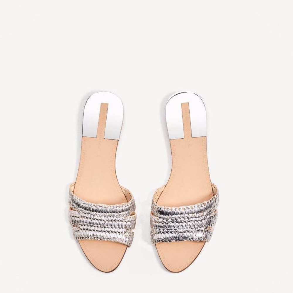 Zara Silver Slippers 39